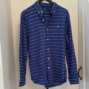 Vineyard Vines Navy, Blue & Pink Striped Button-Down Shirt cotton linen